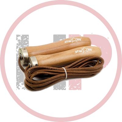 Скакалка Starfit RP-201 кожаная, с деревянной ручкой, 3м